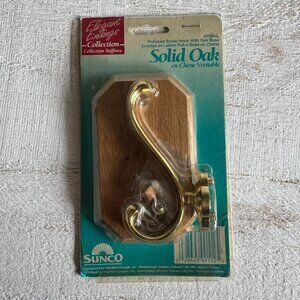 Vintage Metal Hook with Solid Oak Back Plate - New Old Stock